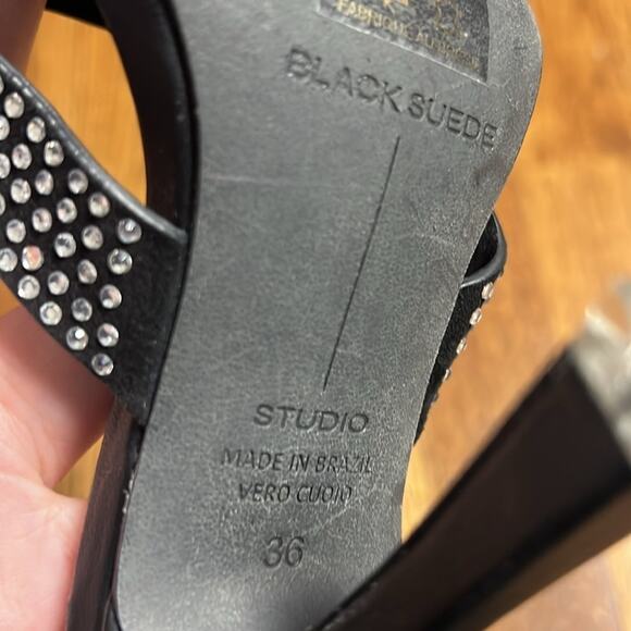 Black Suede Studio Charlie Sandal Crystal Embellished Black Size 36 - Picture 7 of 7